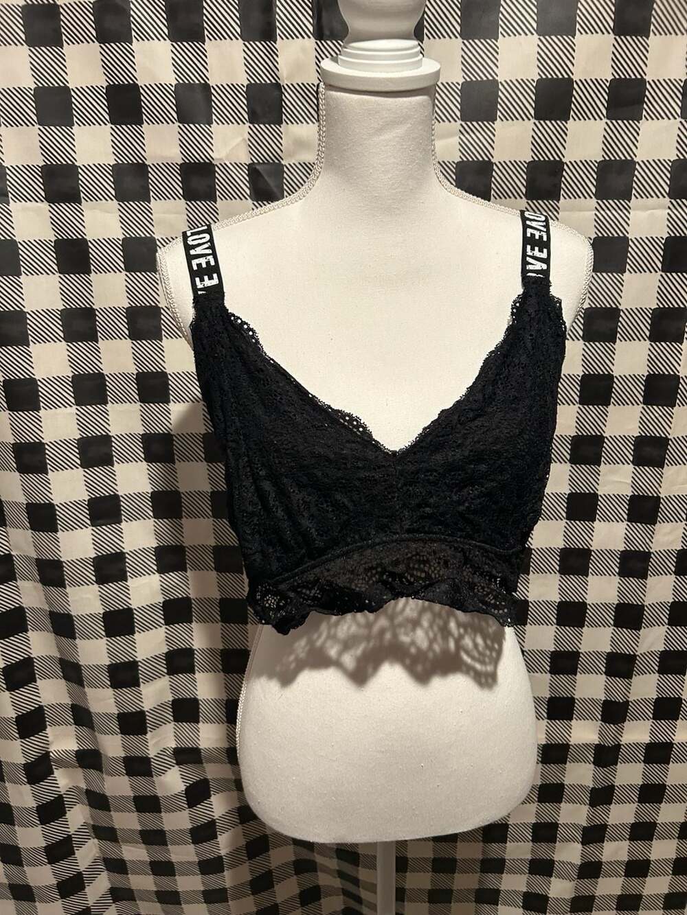 Black Lace Logo Strap Longline Bralette